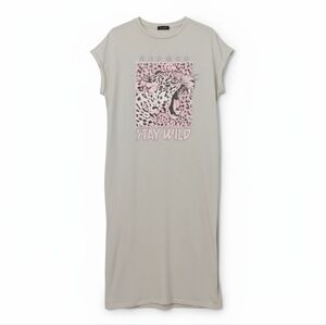 Zutter Sz. S Stay Wild Graphic Tacked Sleeves Side Slits Midi Dress